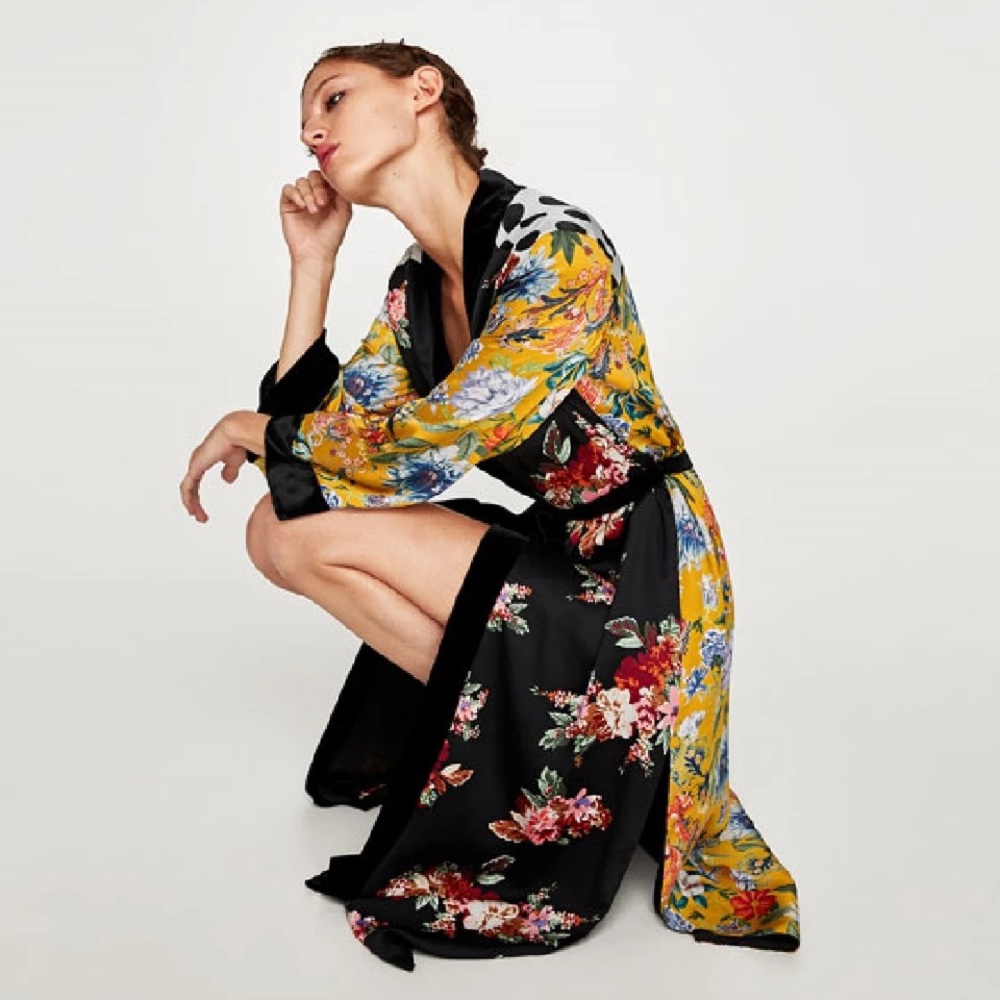 🍒 KIMONO ROBE DUSTER MIDI LONG FLOWER POLKA DOT FLORAL SLEEVE BOHO CHIC ASIAN - Picture 7 of 12